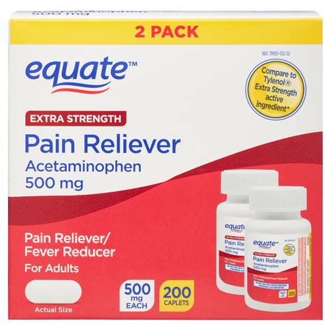 Equate Extra Strength Acetaminophen Pain Reliever Caplets 500 Mg 200