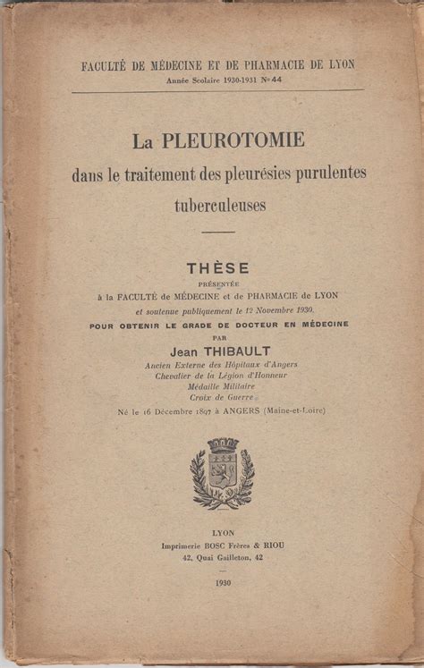 La Pleurotomie dans le traitement des pleurésies purulentes