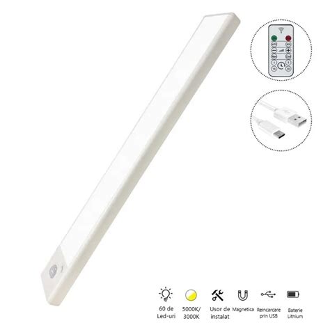 Безжична LED лампа със сензор за движение, 60 LED диода, USB зареждане ...