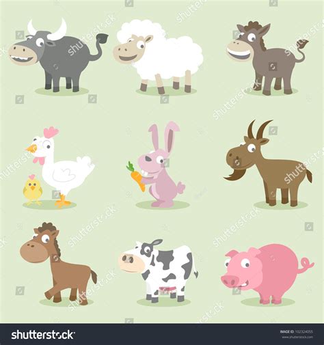 Farm Animals Series, Buffalo, Sheep, Donkey, Chicken, Rabbit, Goat, Horse, Cow, Pig Stock Vector ...