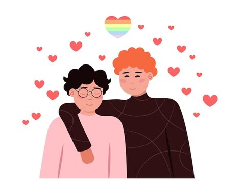 Dessin Animé Couple Hommes De Lgbt Communauté étreindre Jeune Couple Gay Défilé Fierté