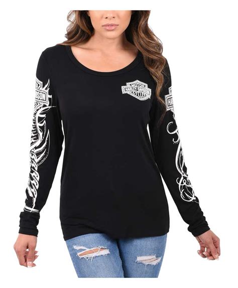 Harley Davidson Women S Tribal Embellished Long Sleeve Scoop Neck Shirt