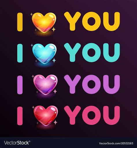 I Love You Sign Colorful Glossy Heart Shapes And Slogan Vector Design