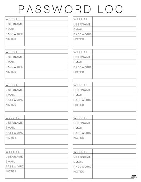 Password Logs Trackers Free Printables Printabulls Password