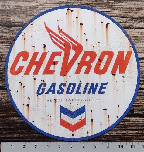 Vintage Reproduction Chevron Gasoline Sign Distressed And Etsy