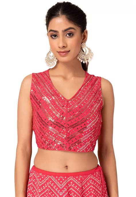 Buy Indya Hot Pink Striped Sequin Embroidered Blouse Online