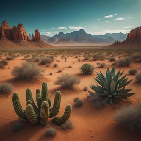 Un paisaje desértico con cactus desierto y montañas Foto Premium