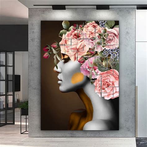 Rose Head Woman Canvas Print Woman With Flower Head Canvas Etsy