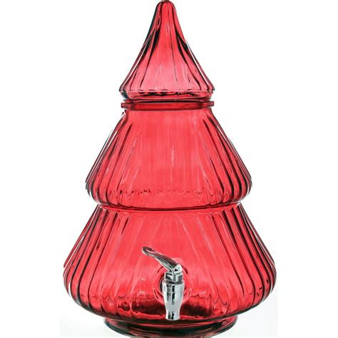 Holiday Time 2 1 Gallon Red Glass Christmas Tree Beverage Dispenser