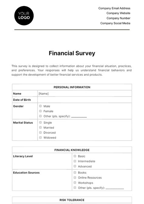 Free Financial Survey Template to Edit Online