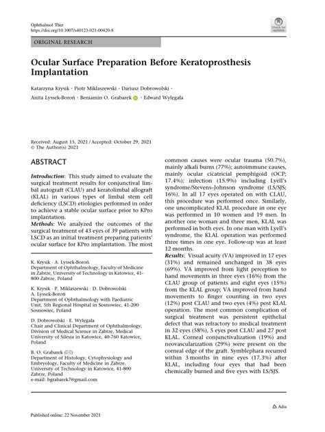 PDF Ocular Surface Preparation Before Keratoprosthesis Implantation