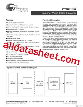 CYV15G0103EQ Datasheet PDF Cypress Semiconductor