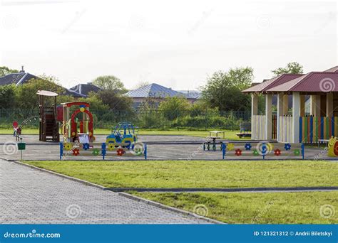 Beautiful Playground In Kindergarten With Bright New Alcove With Red