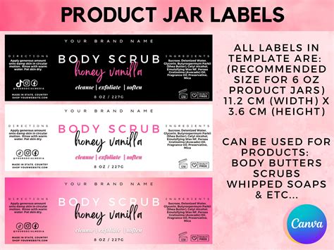 Body Scrub Editable Label Template Printable Sugar Scrub Product Label Canva Body Scrub Wrap