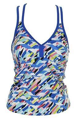 NWT Go Gossip Swimsuit Tankini Bikini Top Sz M Racerback Blue MLT EBay
