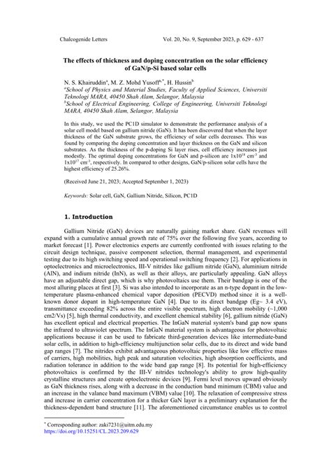 PDF The Effects Of Thickness And Doping Concentration On The Solar