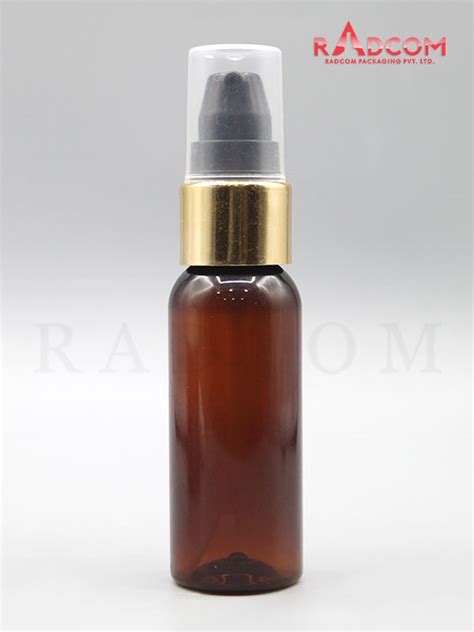 Ml Boston Amber Pet Bottle With Black Nozzle Pump With Golden