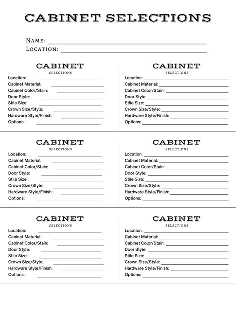 Cabinet Design Selection Sheet Home Building Product Template Cabinet