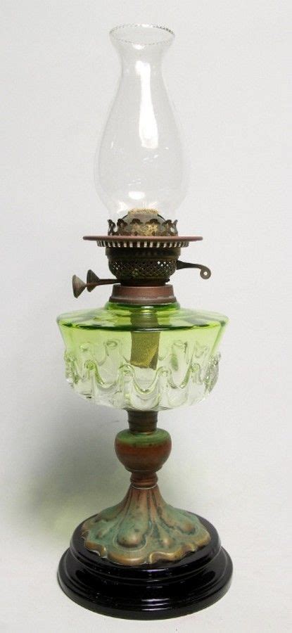 Victorian Green Glass Oil Lamp 53cm Height Lamps Kerosene Oil And