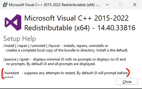 Does `vc_redist.x64.exe /install /passive` restart a user's system ...