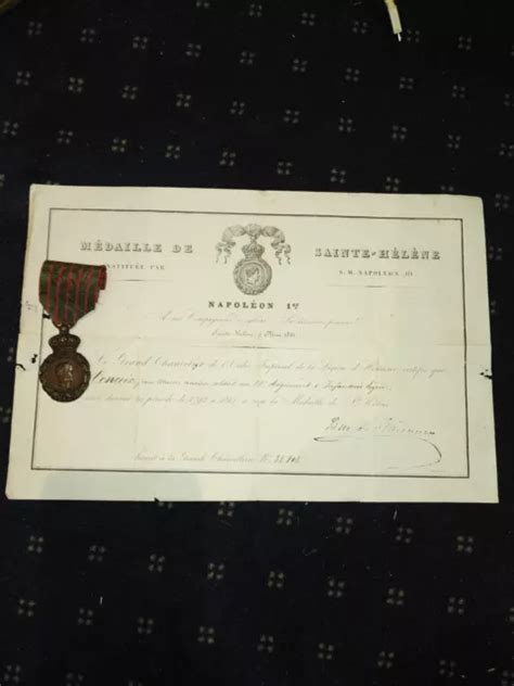 MÉDAILLE SAINTE Hélène Napoléon I diplôme attribué soldat au 22eme inf