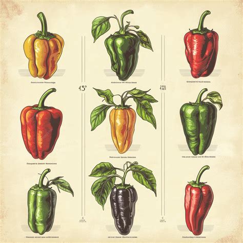 Vintage illustration of eight different types of bell peppers | Premium
