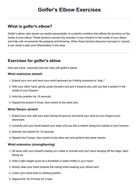 Golfer's Elbow Exercises Handout & Example | Free PDF Download