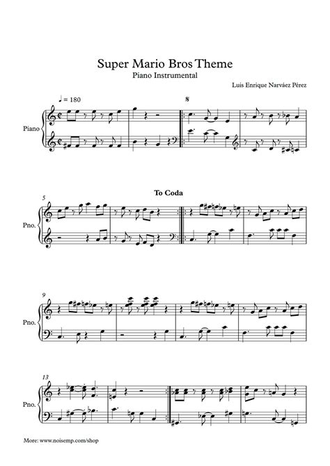 Super Mario Bros Theme Piano Sheet Music Pdf