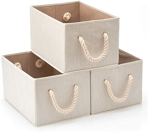 EZOWare Set Of 3 Bamboo Large Fabric Storage Bins Baskets With Cotton