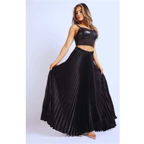 Womens Elastic High Waist A Line Pleated Satin Maxi Skirt Formal Prom Party Etsy