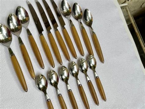 Eme Inox Cutlery Set, 16 Piece, Faux Woodlike Handle, Stainless Steel ...