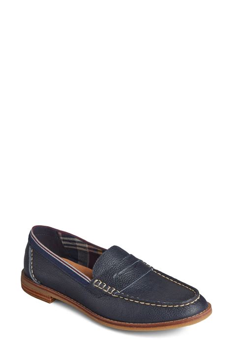 Sperry Seaport Penny Loafer In Navy Tumbled Leather Modesens