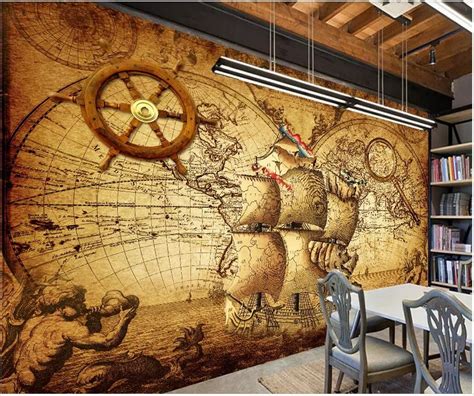 Wdbh D Photo Wallpaper Custom Mural Vintage Nautical World Map Theme