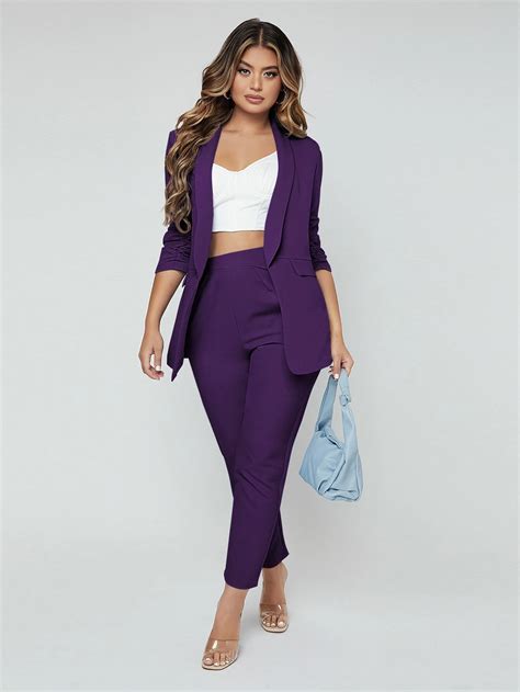 Shein Sxy Shawl Neck Open Front Blazer And Pants Suit Shein Usa