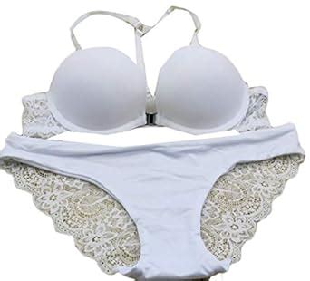 Buy OneTwoTG Women S Sexy Push Up Lace Plunge Lingerie Bra And Panty Set Bra Set White 34C At