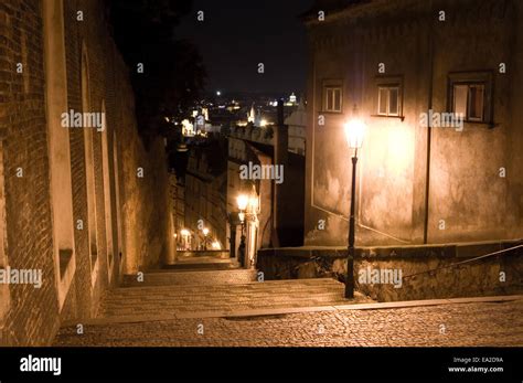 Old streets of Prague at night Stock Photo - Alamy