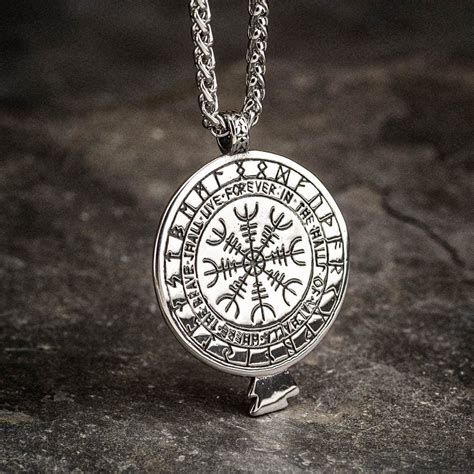 Stainless Steel Vegvisir And Raven Necklace Norse Spirit