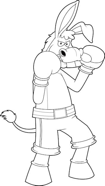 Outlined Angry Donkey Jackass Personagem De Desenho Animado Boxe Vector