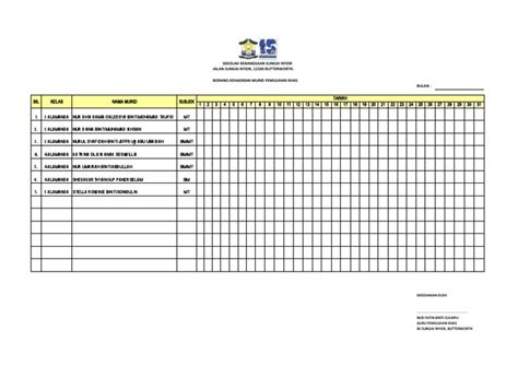 Borang Kehadiran Murid Pemulihan Pdf