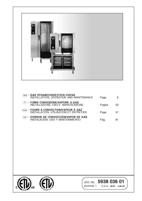 Electrolux Gas Steam/Convection Ovens Installation, Operation and ...