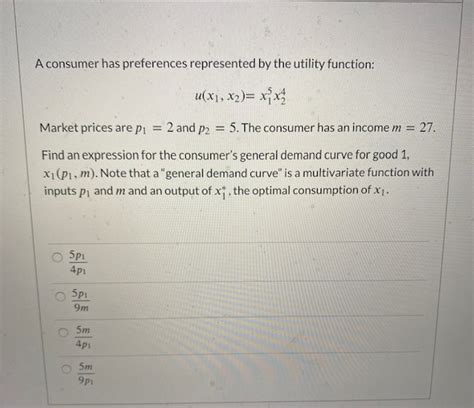 Solved A Consumer Has Preferences Represented By The Utility Chegg