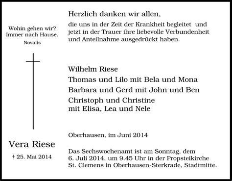 Traueranzeigen Von Vera Riese Trauer In NRW De