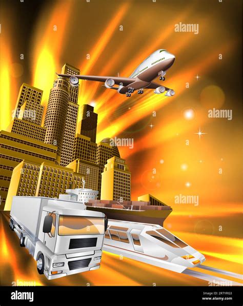 City Logistics Delivery Concept Illustration Truck Airplane And