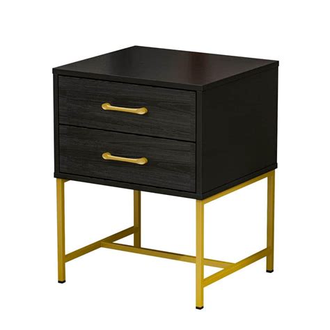 Fufuandgaga 2 Drawer Black Wooden Nightstand Bedside Table With Metal Legs D X W X H Kf200155 01