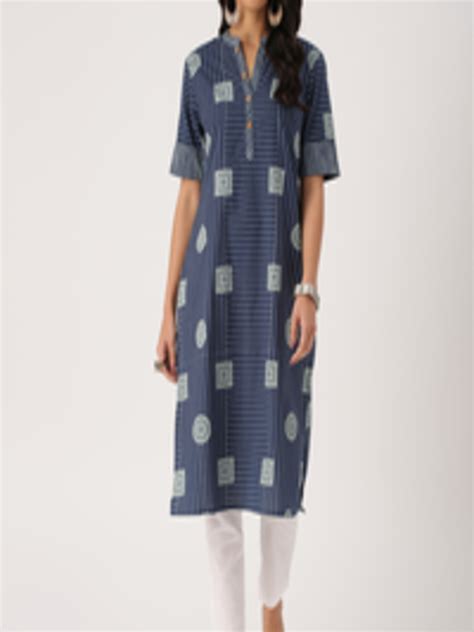 Buy Imara Women Navy Blue Printed Straight Kurta Kurtas For Women