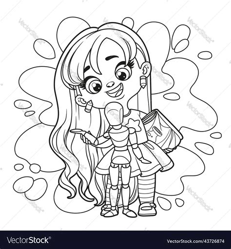 Cute Cartoon Long Haired Girl Holding Royalty Free Vector