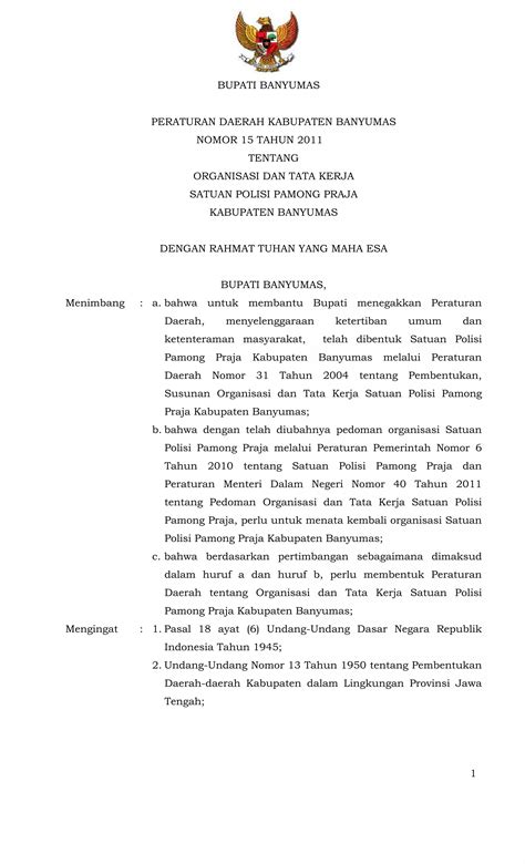 PERATURAN DAERAH KABUPATEN BANYUMAS NOMOR 15 TAHUN 2011 TENTANG