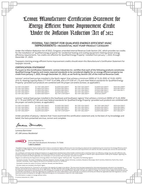 Elite El22xpv Series Lennox Specifications And Certification