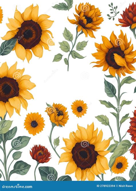 Watercolor Sunflower and Leaves Clipart on White Background Stock ...