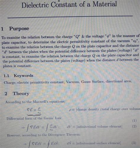 Dielectric Constant of a Material 1 Purpose To | Chegg.com